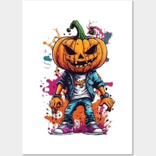 pumpkin smiley face round eyes spooky halloween, happy and handsome pumpkin face Posters and Art